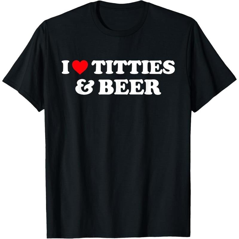 [100% Cotton] I Love Titties And Beer Shirt I Heart Titties And Beer T-Shirt Casual Cotton Graphic Tee T-Shirt For Men...