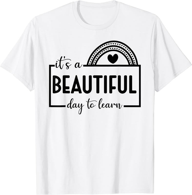 [100% Cotton] It's A Beautiful Day To Learn Rainbow Teacher T-Shirt White Hoodie, Sweatshirt | PodTeesHub.com