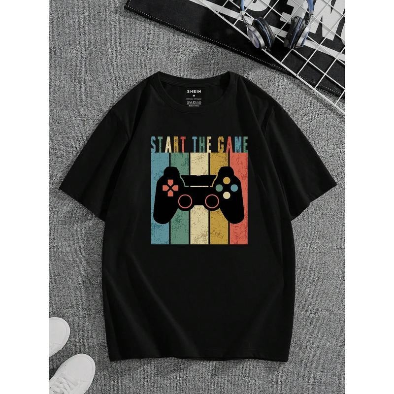 [100% Cotton] Manfinity Dauomo Men  Gamepad & Letter Graphic Tee Golf Gift T-Shirt For Men And Women Hoodie, Sweatshirt