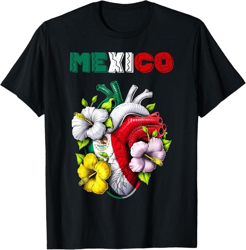 [100% Cotton] Mexico Mexican Flag Mexican Heritage Proud Mexican Casual Graphic Print  T-Shirt Golf Gift T-Shirt For Men...