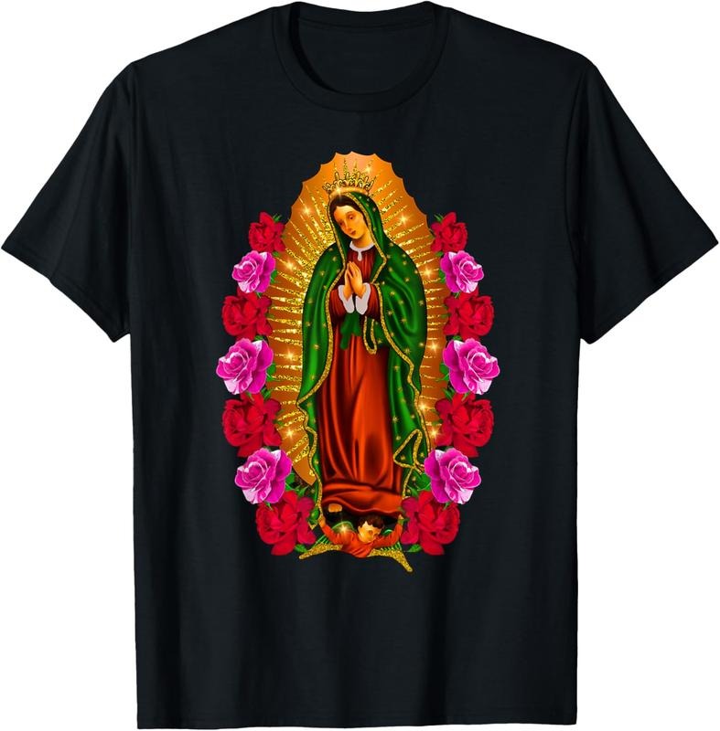 [100% Cotton] Our Lady Virgen De Guadalupe Saint Virgin Mary T-Shirt Graphic Tees Women Men'S   T-Shirt Causal Tops Golf...