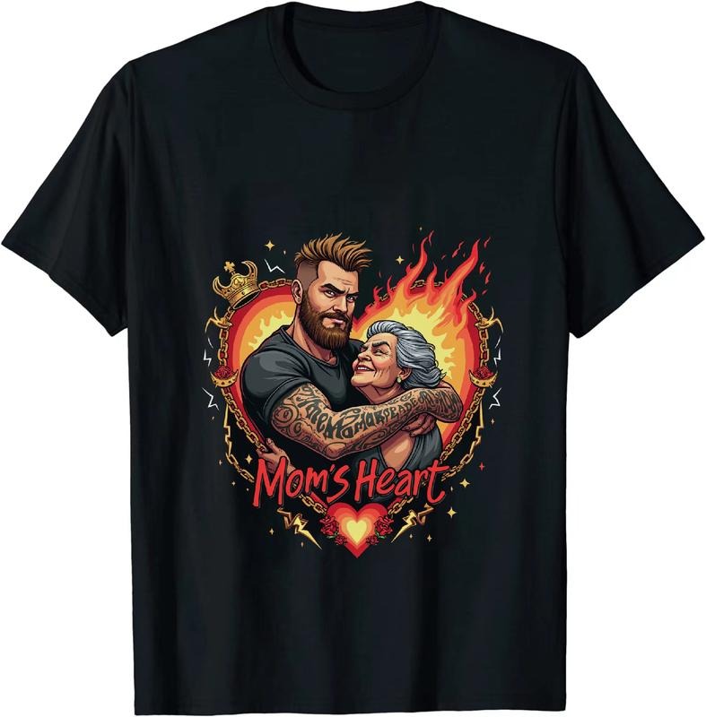 [100% Cotton] Rugged Lovers Embrace With Flaming Heart Design T-Shirt For Passionate Souls Hoodie, Sweatshirt