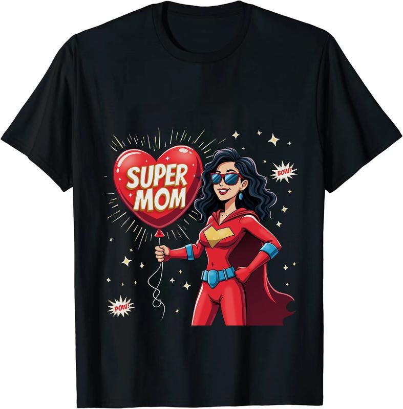 [100% Cotton] Super Mom Hero Heart Balloon Comic Style T-Shirt Hoodie, Sweatshirt | PodTeesHub.com
