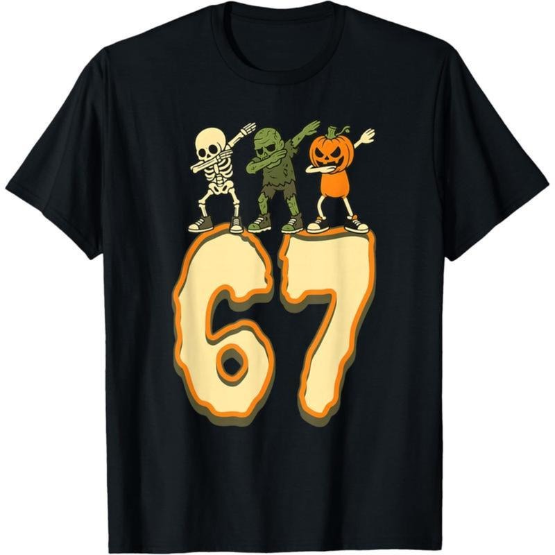 [100% Cotton] Thanksgiving Gift T-Shirt 67 Halloween Meme 6 7 Numbers Six Seven Funny Men Women Skeleton T-Shirt Golf...