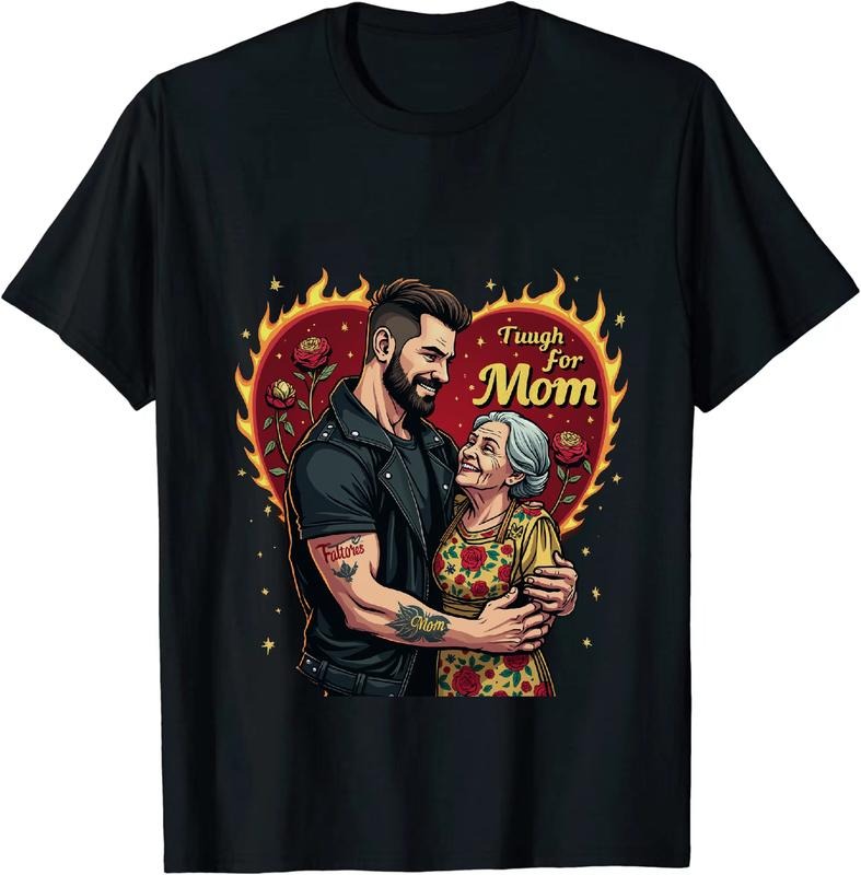 [100% Cotton] Tough Love Mom And Son Flames Heart Design Retro Style T-Shirt Hoodie, Sweatshirt | PodTeesHub.com