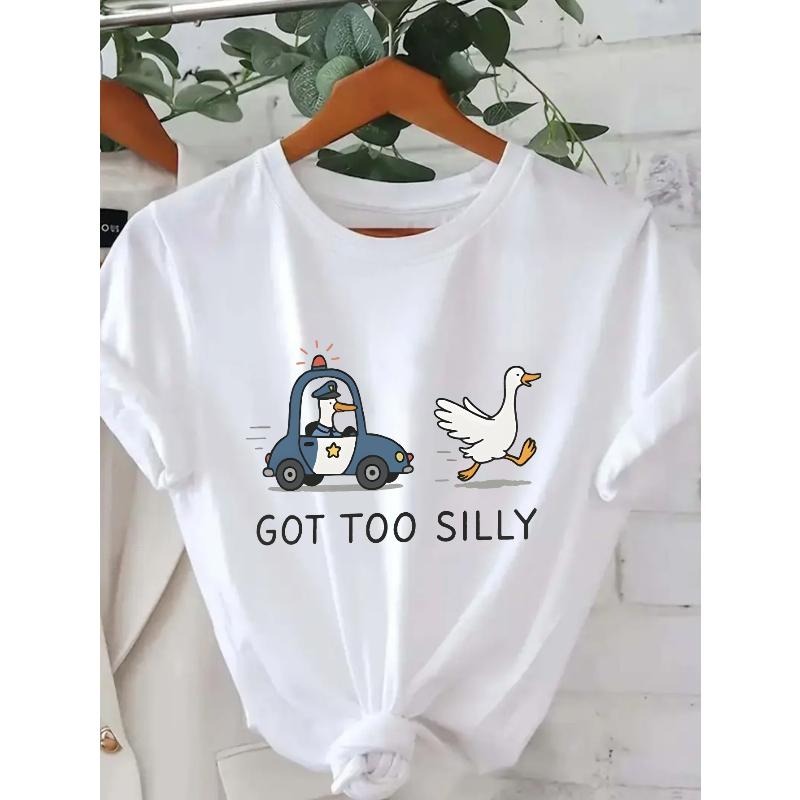 [100% Cotton] Women'S Goose Graphic T-Shirt - Playful Goose Driving Car & Duck Design With "GOT TOO SILLY" Text, Soft...