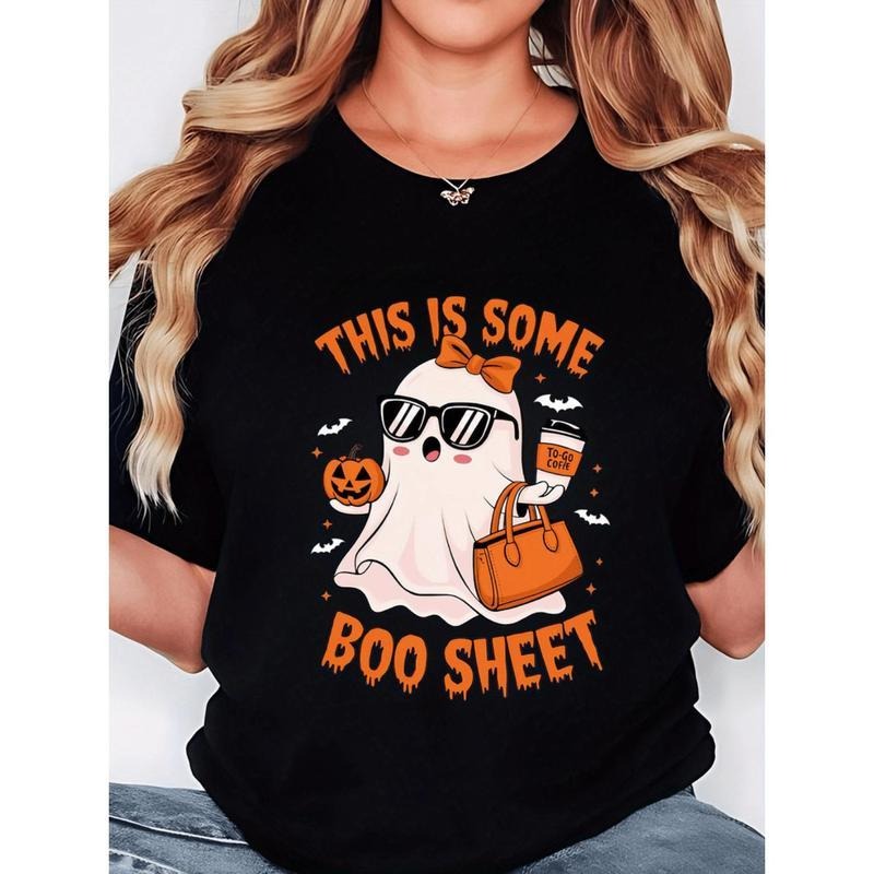 [100% Cotton] Women'S Halloween Graphic T Shirt Featuring Spooky Ghost Design And Jack O Lanterns Lightweight Casual...