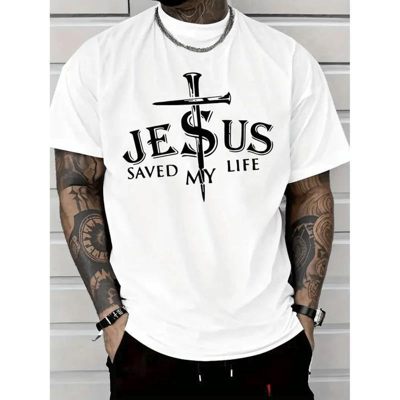 [100% Cotton] mens saved my life graphic t shirt 100 cotton relaxed fit casual short sleeve tee with cross print round...