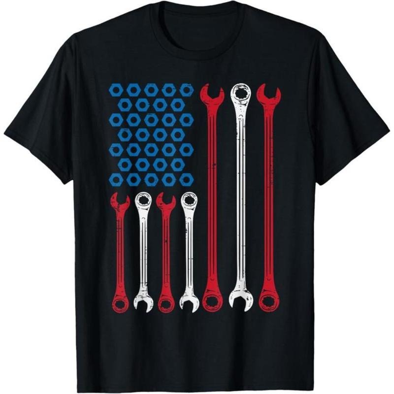100% Cotton 100%Cotton Wrench Flag Vintage Fathers Day Patriotic Mechanic Dad Men T-Shirt Golf Gift T-Shirt For Men And...