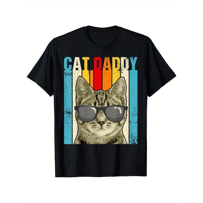 100% Cotton Cat Daddy Vintage Funny Cat Lover Cute Cat With Glasses T-Shirt, Suitable For Mens & Womens Outdoor T-Shirt,...