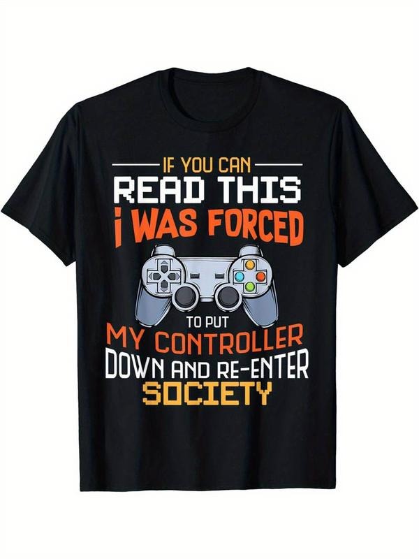 [100% Cotton]Crew Neck Game Console Print Men's Fashionable Summer Short Sleeve Sports T-shirt, Comfortable And Versatile...