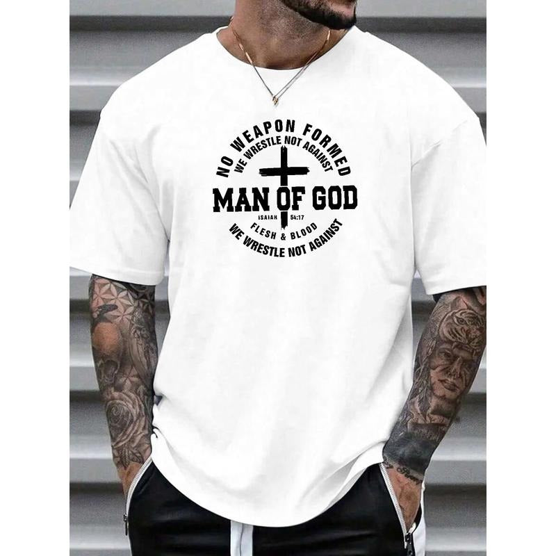 100% Cotton Faith - Inspired Men'S T - Shirt: Uplifting Scripture "No Weapon Formed Against Man Of God" And Symbolic...
