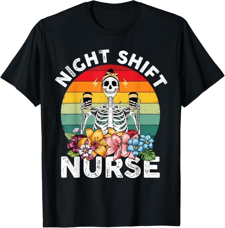 100% Cotton Funny Night Shift Nurse Skeleton Night Shift Nurse T-Shirt Hoodie, Sweatshirt | PodTeesHub.com