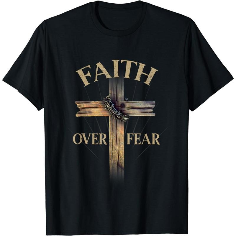 100% Cotton Golf Gift T-Shirt For Men and Women [100% Cotton] Faith Over Fear Christian Cross Religious For Men Women...