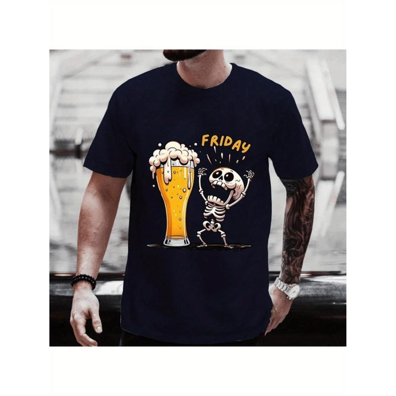 100% Cotton Golf Gift T-Shirt For Men and Women Finally Friday Beer Day Skeleton Print Cotton Tee For Plus Size Men...