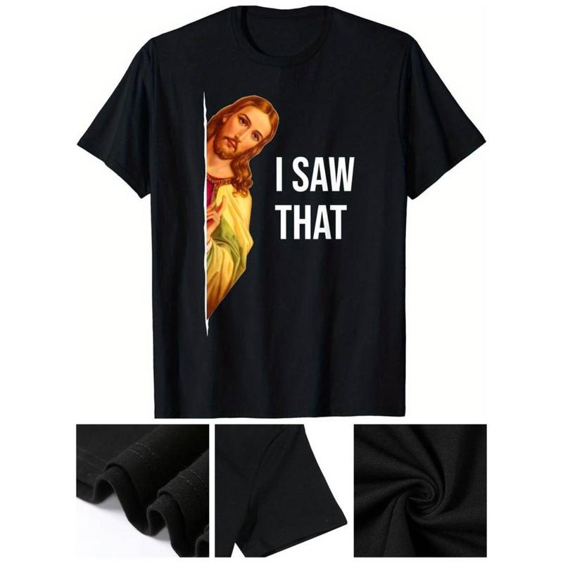 100% Cotton Golf Gift T-Shirt For Men and Women Men's "I SAW THAT" Jesus Meme T-Shirt - Casual Black Crew Neck Tee with...