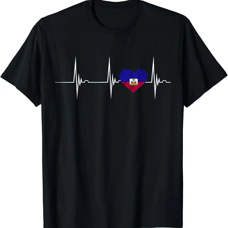 [100% Cotton]Haiti Heart Haitian Heartbeat EKG Pulse Haiti Pride T-Shirt Hoodie, Sweatshirt | PodTeesHub.com