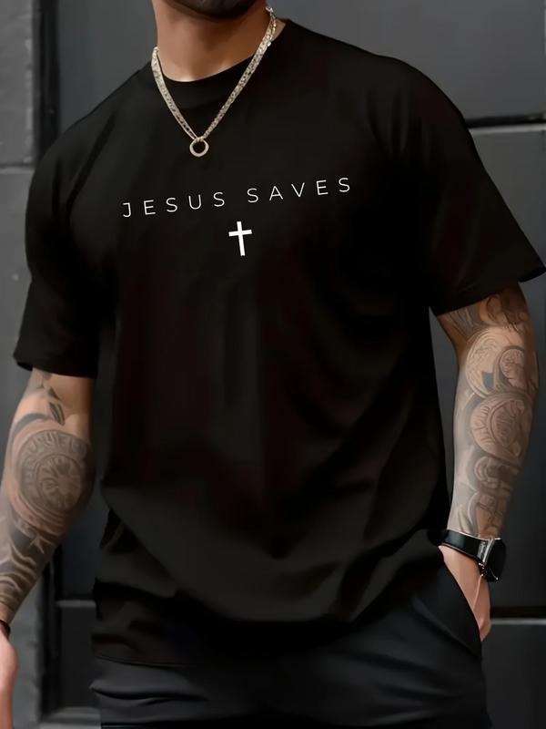 100% Cotton Jesus Saves Cross Subtle Christian Minimal Religious Faith T-Shirt, Western Outfits Shirts Men's Graphic Tees...