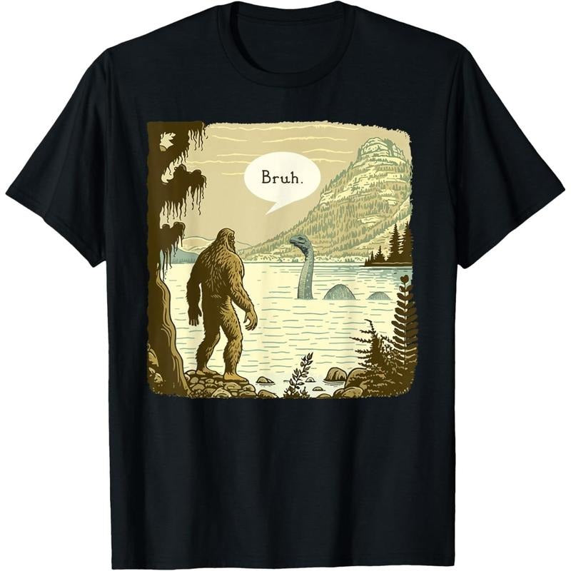 100% Cotton Men'S Funny Bigfoot Sasquatch Loch Ness Monster Introvert Bruh T-Shirt Golf Gift T-Shirt For Men And Women...