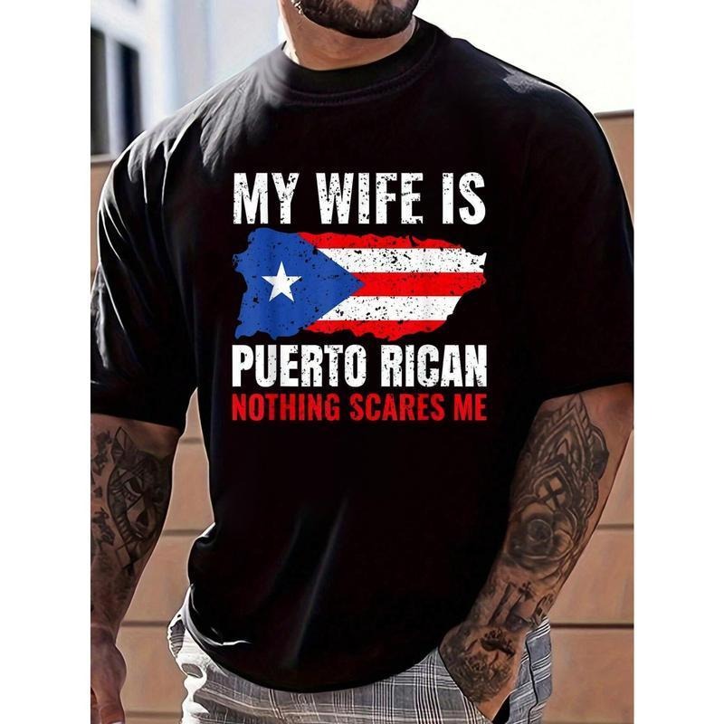 100% Cotton My Wife Is Puerto Rican Puerto Rico Heritage Roots PR Flag T-Shirt Women's Men's Graphic Tee Causal Tops...