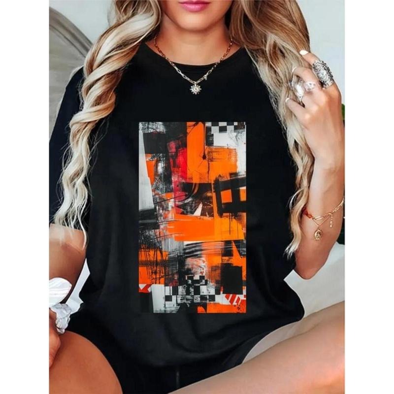 100% Cotton Unisex Graffiti Orange Abstract art Modern Colors T-Shirt Casual Top Hoodie, Sweatshirt | PodTeesHub.com