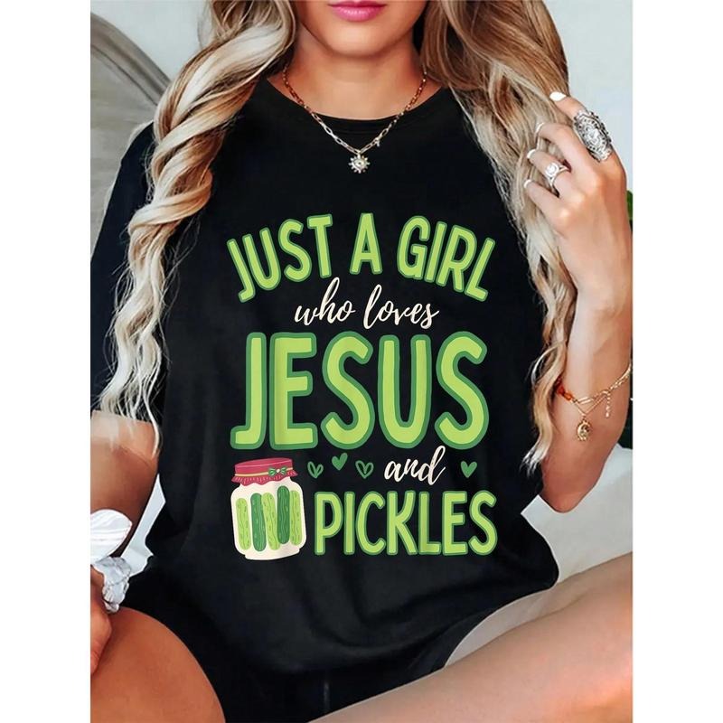 100% Cotton Ust A Girl Who Loves Jesus And Pickles Funny Cute T-Shirt Hoodie, Sweatshirt | PodTeesHub.com