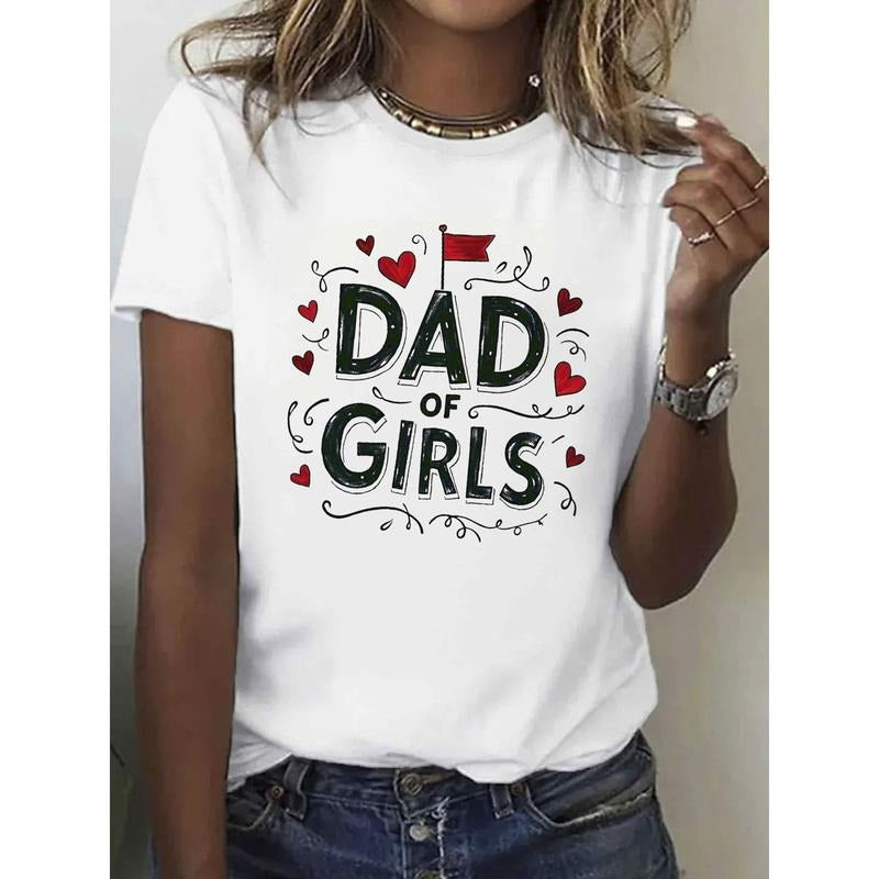 100% Pure, 'S Dad Pattern Printed T-Shirt, Spring And Summer Round Neck Short Sleeved Women'S T-Shirt, Pure Breathable...