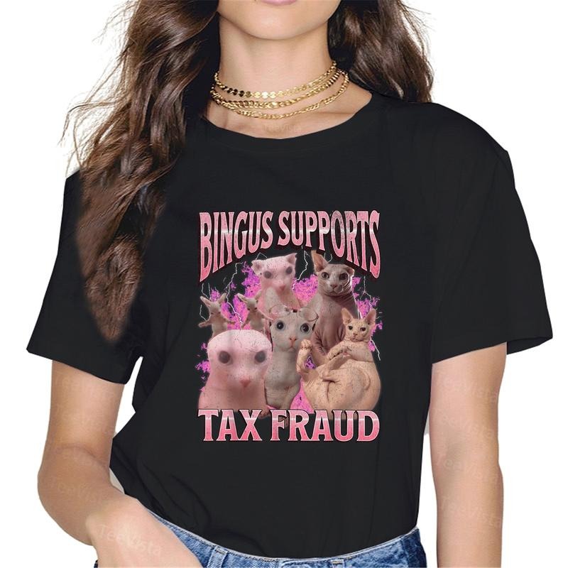 100% cotton Bingus Supports Tax Fraud Funny Sphinx Cat Meme Bootleg T-Shirt women graphic shirts Hoodie, Sweatshirt