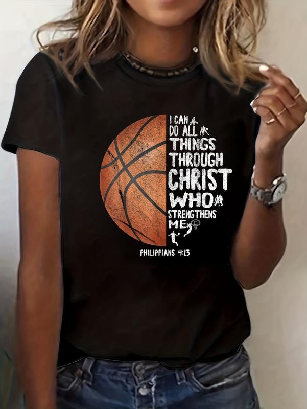 100% cotton Can do all things through Christ Philippians 4:13 Basketball T-Shirt casual Fashion graphic tees for women...