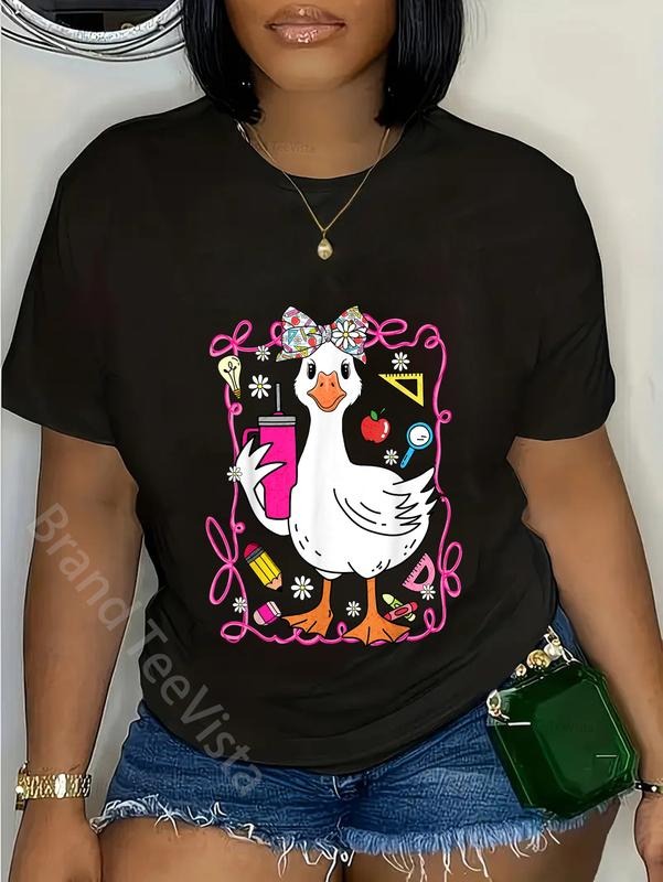 100% cotton Cute Teacher Goose Funny Back to School Animal Design T-Shirt women graphic shirts Hoodie, Sweatshirt
