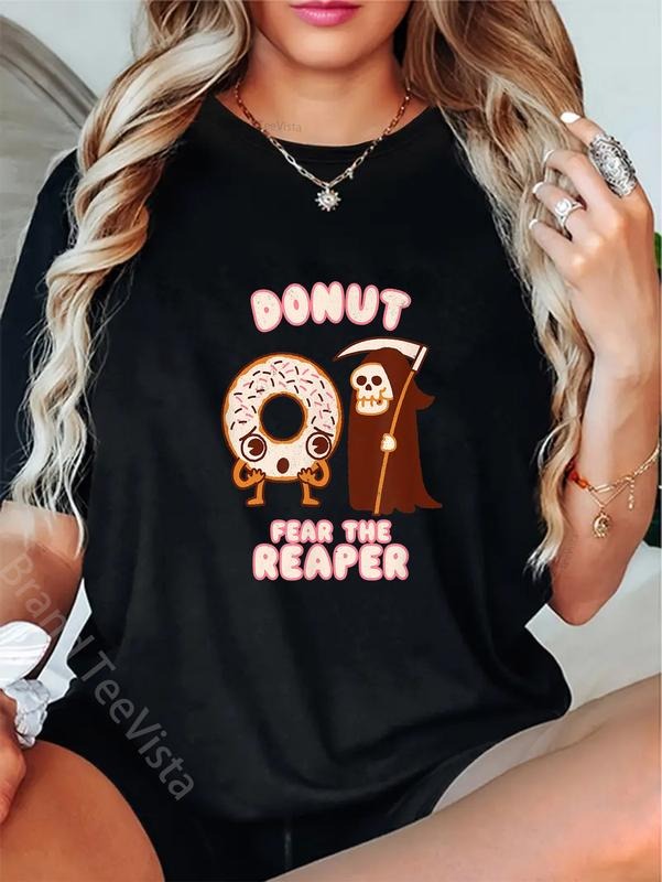 100% cotton Donut Fear the Reaper - Kawaii cute funny Halloween Music T-Shirt women graphic shirts Hoodie, Sweatshirt