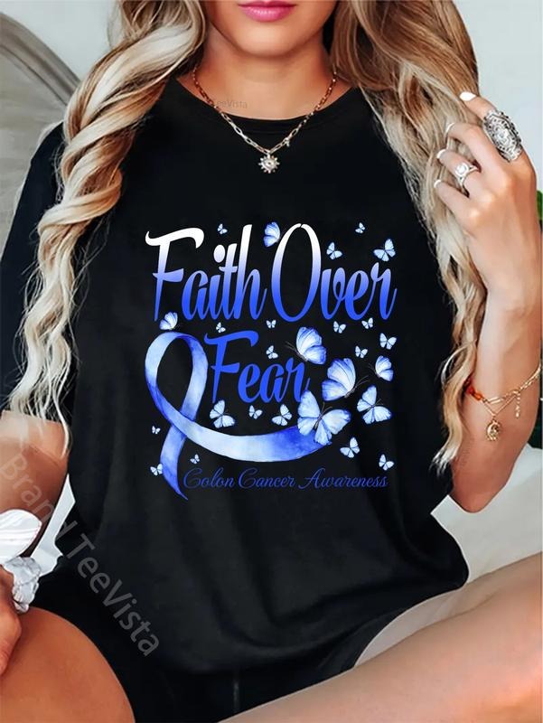 100% cotton Faith Over Fear Colon Cancer Awareness Butterfly T-Shirt women graphic shirts Hoodie, Sweatshirt | PodTeesHub.com