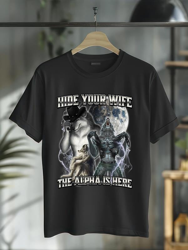 100% cotton Hide Your Wife The Alpha Is Here T-Shirt casual Fashion graphic tees for women Hoodie, Sweatshirt
