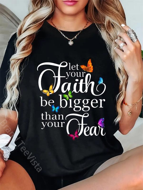 100% cotton Let Your Faith Be Bigger Than Fear - Butterfly Art Religious T-Shirt women graphic shirts Hoodie, Sweatshirt