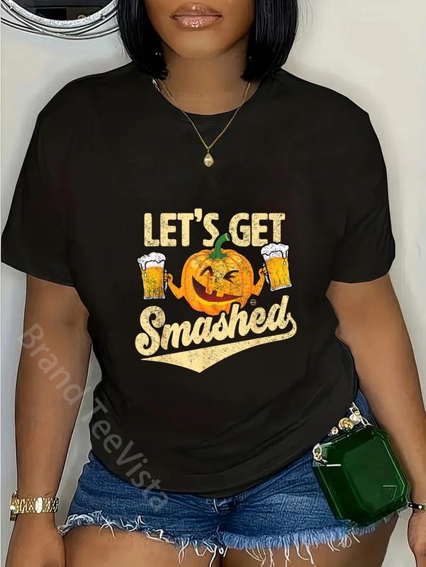 100% cotton Lets Get Smashed Funny Pumpkin Beer Halloween T-Shirt women graphic shirts Hoodie, Sweatshirt | PodTeesHub.com