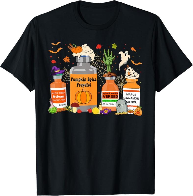 100% cotton Pumpkin Spice Propofol Ativan Versed Haldol Halloween Nurse T-Shirt women graphic shirts Hoodie, Sweatshirt