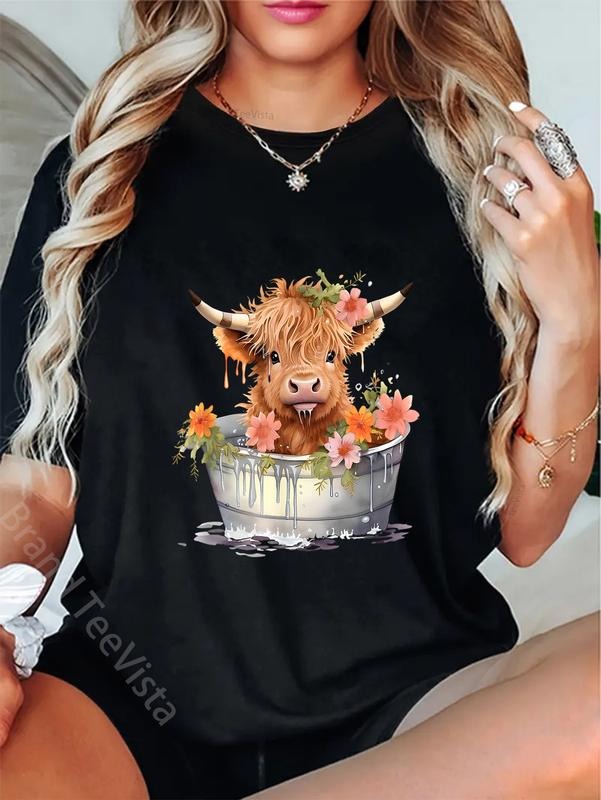 100% cotton Scottish Baby Highland Cow Cattle Farm Floral Cute Cow Lover T-Shirt women graphic shirts Hoodie, Sweatshirt