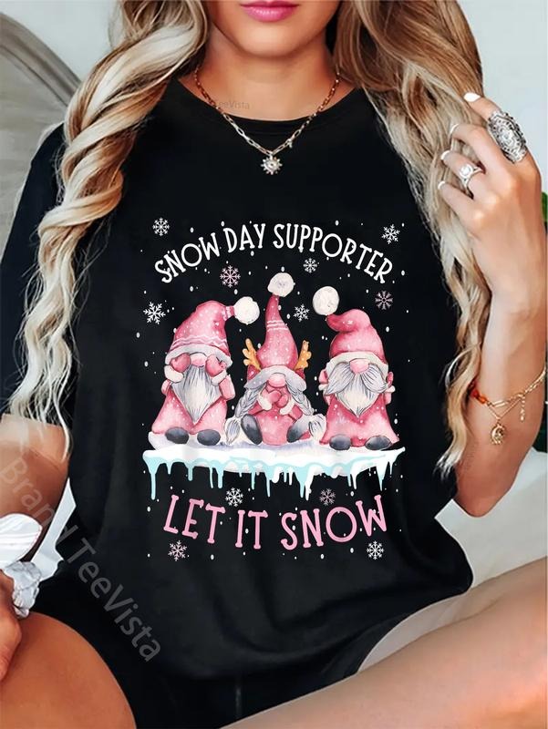 100% cotton Snow Day Supporter Xmas Holiday Let It Snow Cute Three Gnome T-Shirt women graphic shirts Hoodie, Sweatshirt