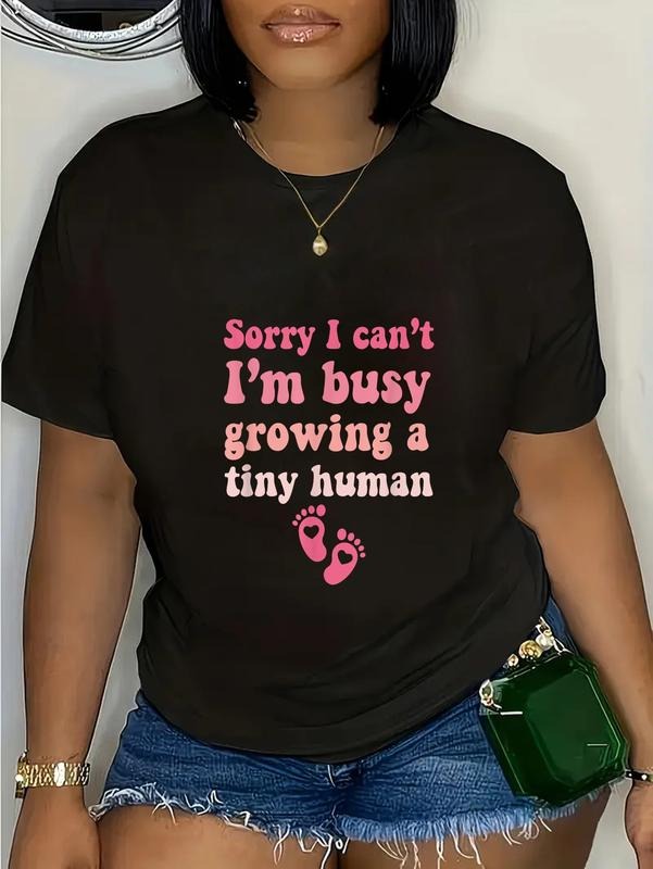 100% cotton Sorry I can't, I'm busy growing a tiny human pregnancy gifts T-Shirt casual Fashion graphic tees for women...