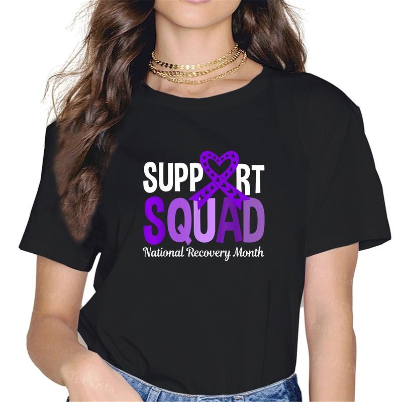 100% cotton Support Squad National Recovery Month - Addiction Recovery T-Shirt women graphic shirts Hoodie, Sweatshirt