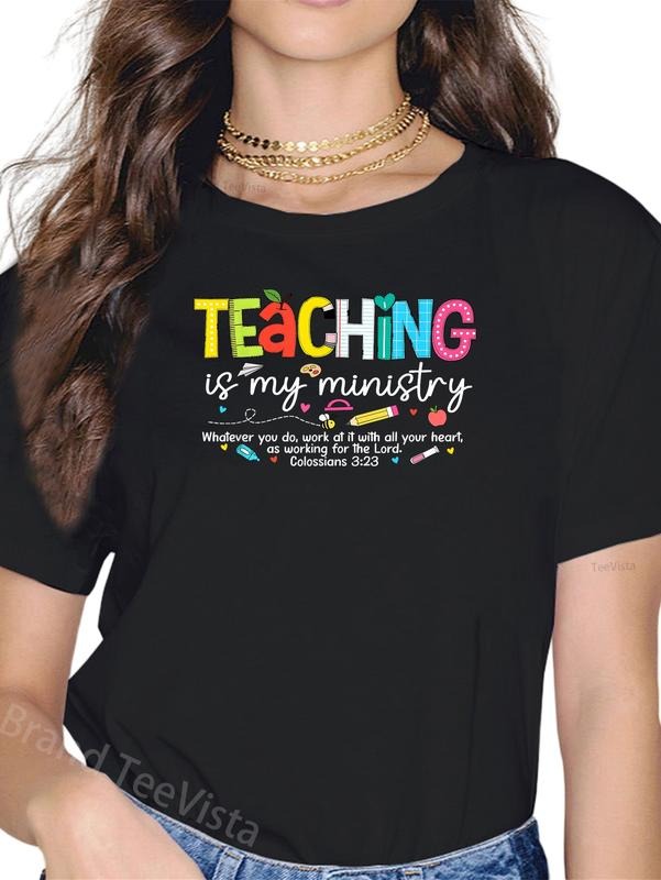 100% cotton Teaching is My Ministry God Christian Teacher Back to School T-Shirt women graphic shirts Hoodie, Sweatshirt