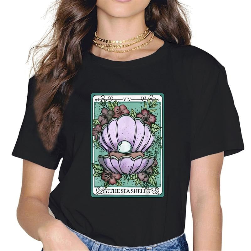 100% cotton The Sea Shell Tarot Card Ocean Life Beach Women Girls T-Shirt women graphic shirts Hoodie, Sweatshirt