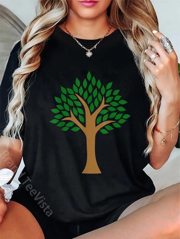 100% cotton Tree with green leaves T-Shirt women graphic shirts Hoodie, Sweatshirt | PodTeesHub.com