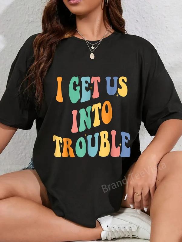 100% cotton i get us into out of trouble set matching couples women men T-Shirt women graphic shirts Hoodie, Sweatshirt