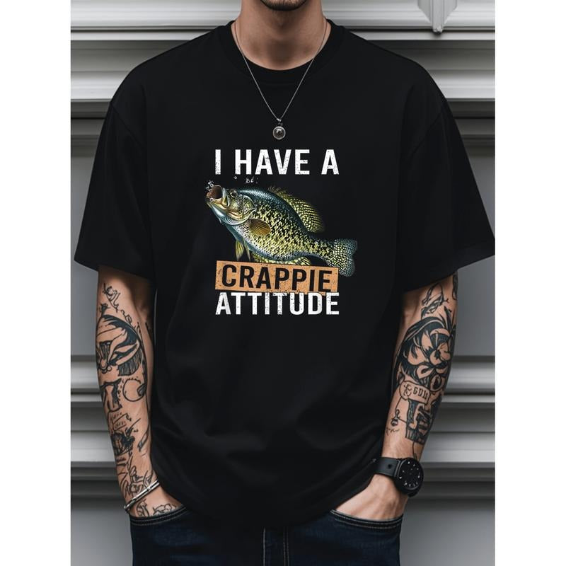 100 Cotton Mens Fishing T Shirt With Crappie Design Lightweight Breathable Crew Neck Tee For Fishing And Casual Wear...