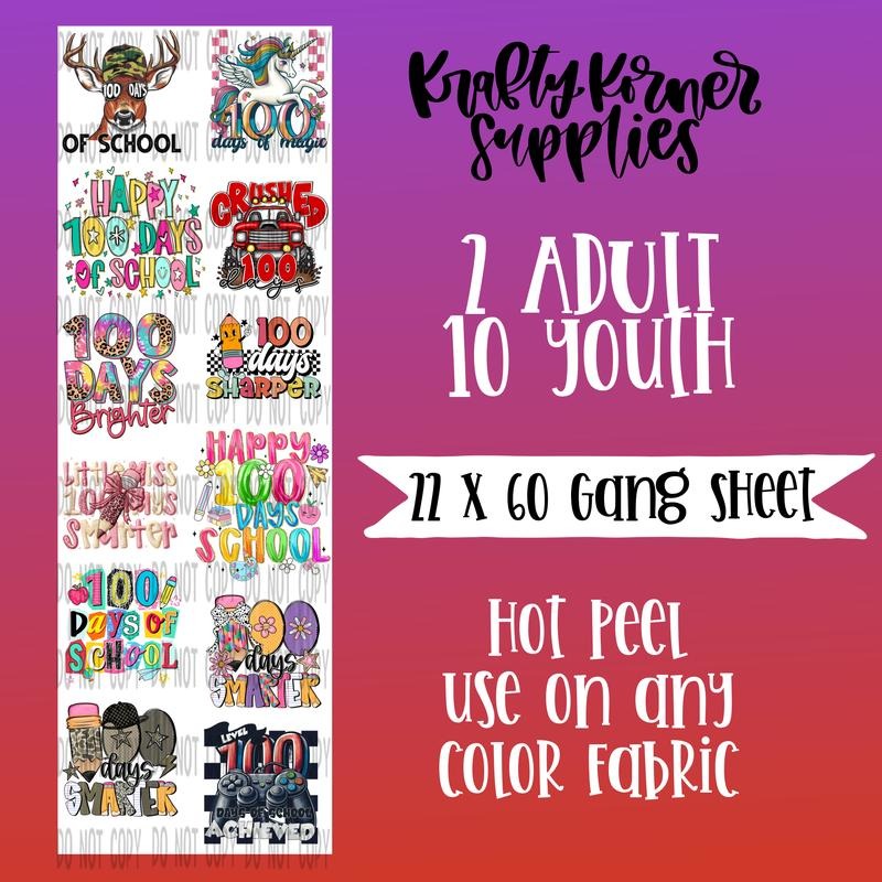 100 Days of School DTF Transfer Gang Sheet, 22 x 60 T-Shirts, Hoodie, Sweatshirt | PodTeesHub.com