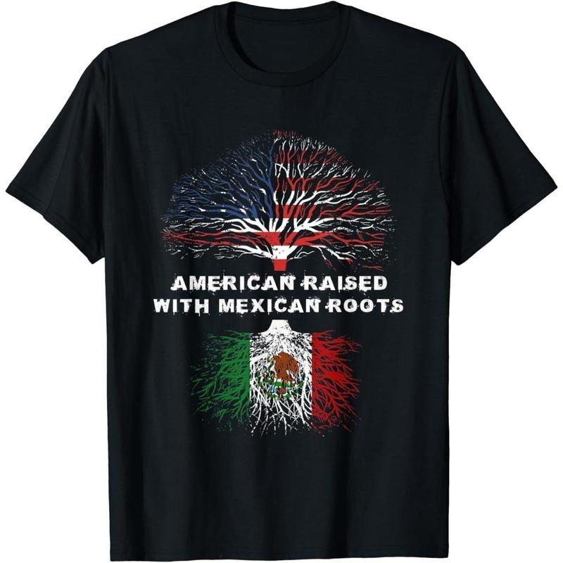 100 Percent Cotton American Raised Mexican Roots T Shirt Featuring Flag Inspired Tree Artwork Hoodie, Sweatshirt
