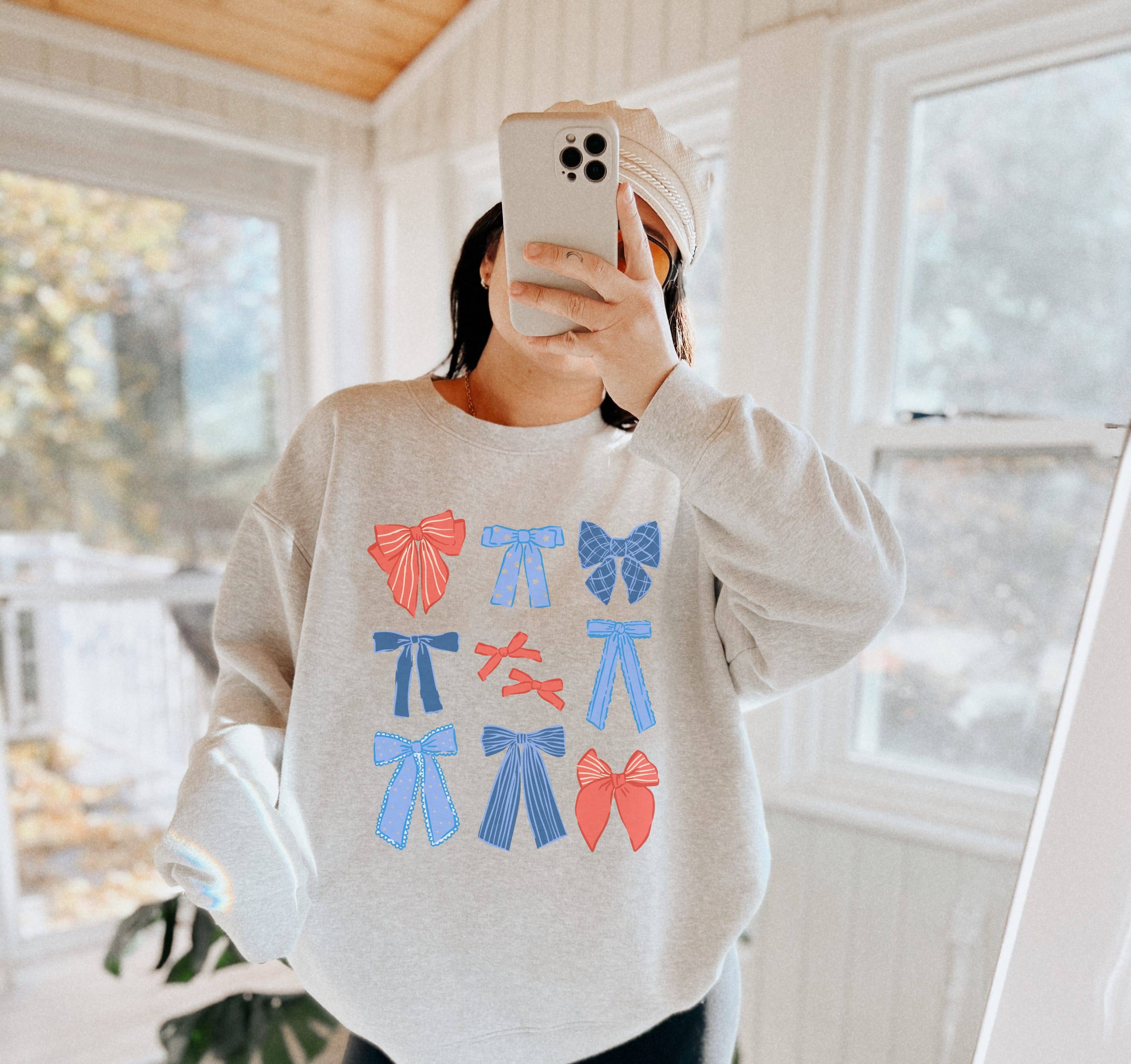 Patriotic Bows Crew Neck Sweatshirt T-Shirts, Hoodie | PodTeesHub.com