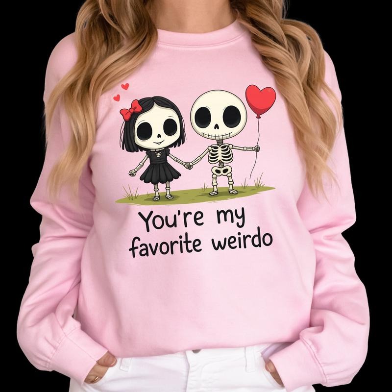 101.  YOU'RE MY FAVORITE WEIRDO VALENTINE'S DAY Graphic Tees Casual T-Shirt Long Sleeve Crewneck or Hoodie Grunge Alt...