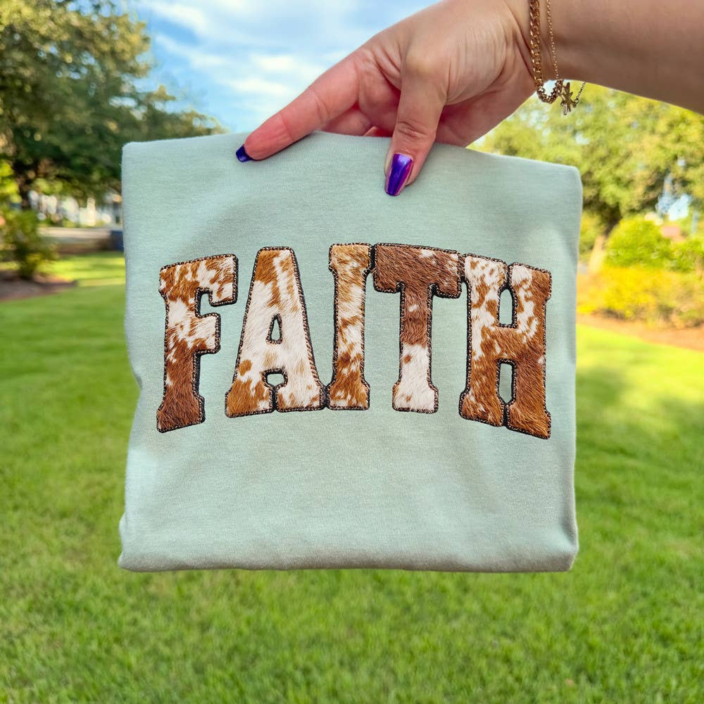 Faux Patch Faith Brown Cowhide Tee Hoodie, Sweatshirt | PodTeesHub.com